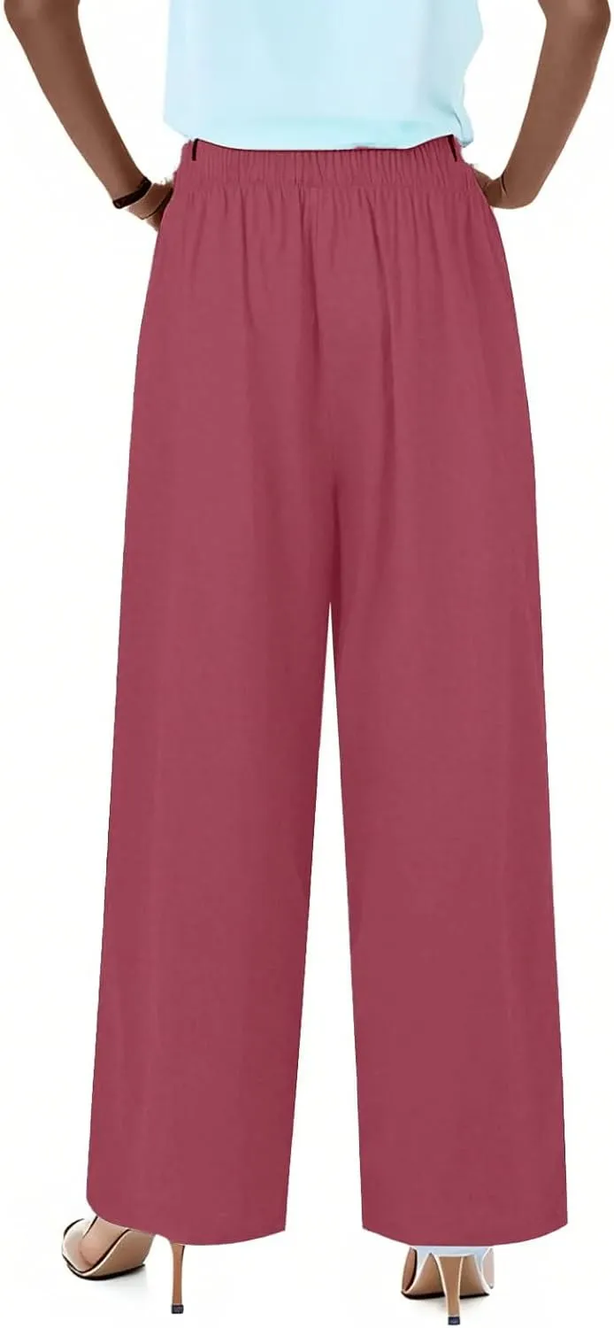 Sweatpants Women Trousers with Pockets Cotton Linen High Waisted Cargo, Travel Pants Wide Leg Summer Petite