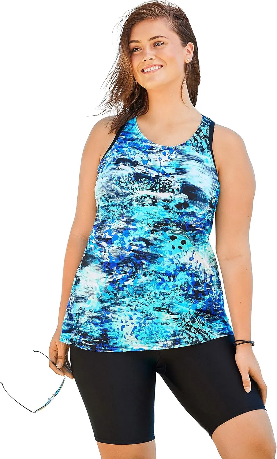 Swim 365 Women's Plus Size Longer-Length Racerback Tankini Top
