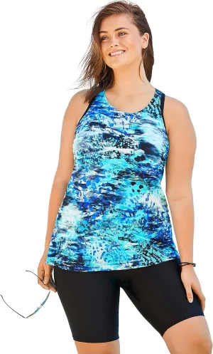 Swim 365 Women's Plus Size Longer-Length Racerback Tankini Top
