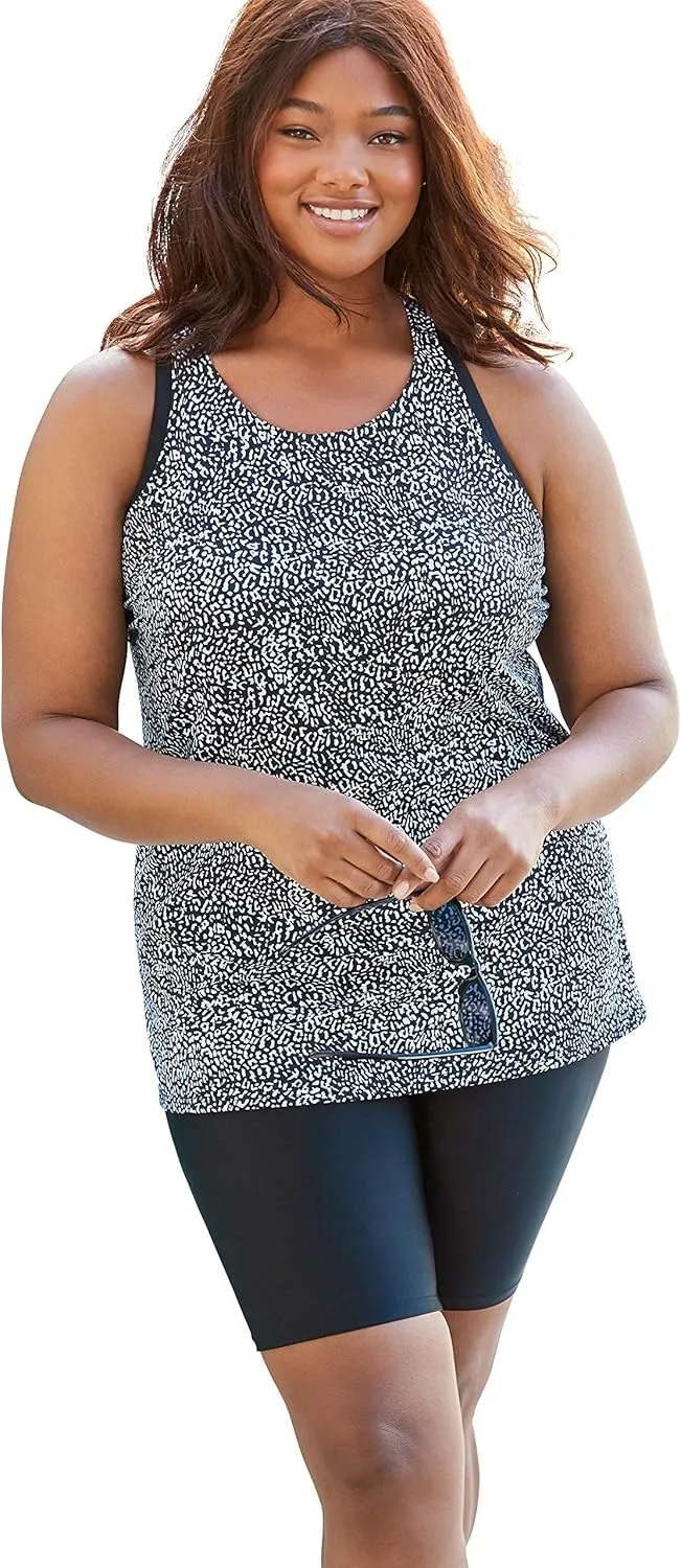 Swim 365 Women's Plus Size Longer-Length Racerback Tankini Top
