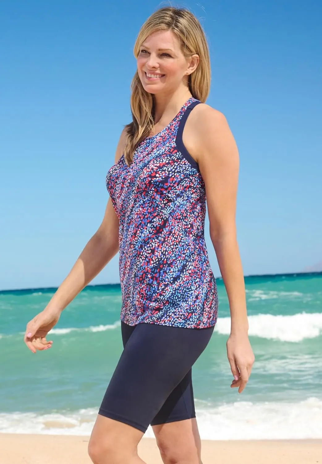 Swim 365 Women's Plus Size Longer-Length Racerback Tankini Top
