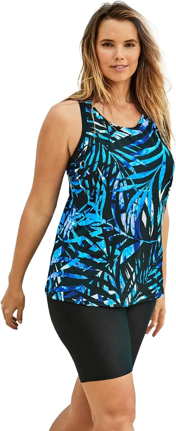 Swim 365 Women's Plus Size Longer-Length Racerback Tankini Top