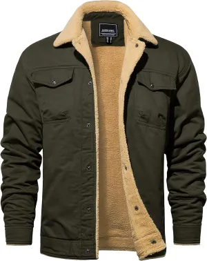 TACVASEN Men's Winter Jacket Sherpa Fleece Lined Cargo Coat Warm Thick Trucker Jacket with Multi Pockets
