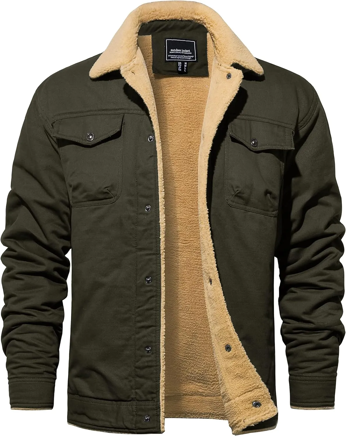 TACVASEN Men's Winter Jacket Sherpa Fleece Lined Cargo Coat Warm Thick Trucker Jacket with Multi Pockets
