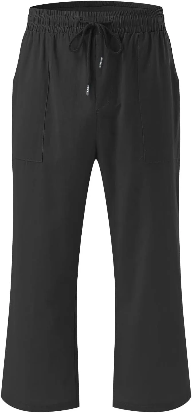TARIENDY Capri Pants for Women Casual Summer Comfy Capris Drawstring Elastic High Waisted Pants Wide Leg Cropped Trouser