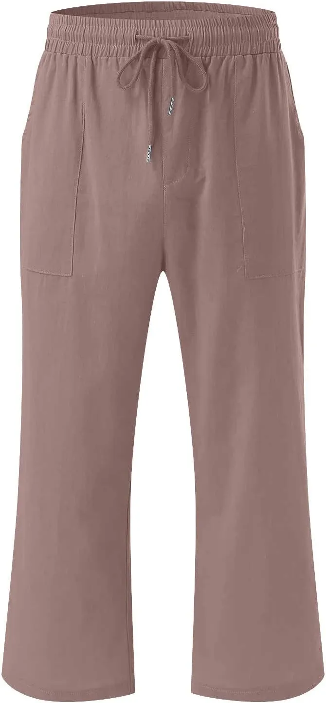 TARIENDY Capri Pants for Women Summer Casual Lounge Pants Wide Leg Pants Elastic Drawstring Cropped Trousers with Pockets