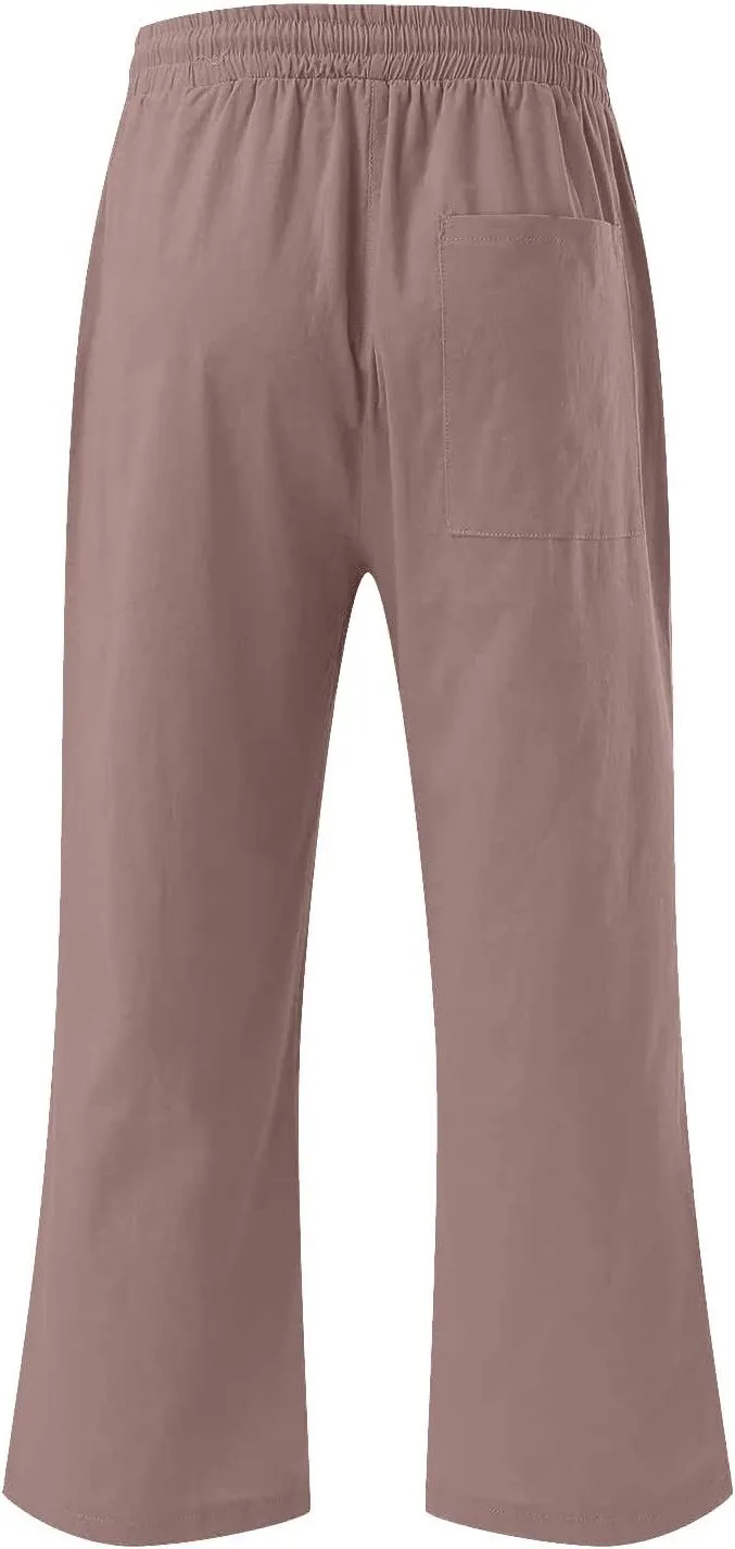 TARIENDY Capri Pants for Women Summer Casual Lounge Pants Wide Leg Pants Elastic Drawstring Cropped Trousers with Pockets