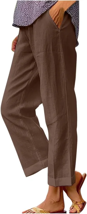 TARIENDY Cotton Linen Pants for Women Loose Fit Summer Casual Trousers Trendy Plus Size Wide Leg Beach Vacation Outfits