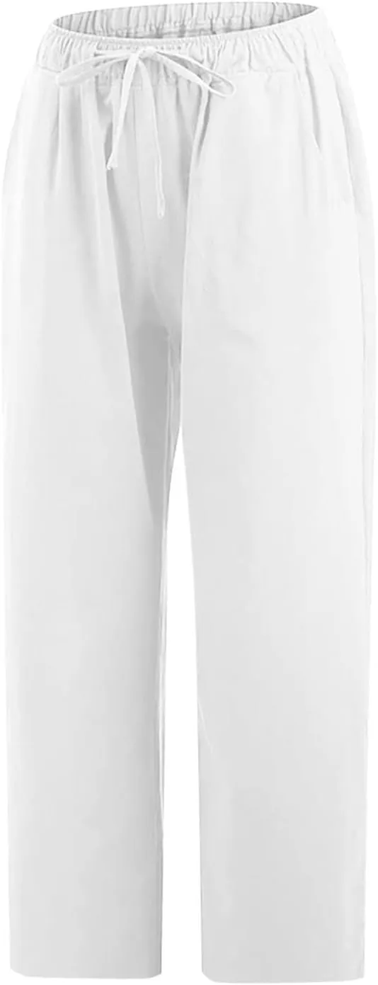 TARIENDY Lounge Pants Women Summer Beach Casual Palazzo Cropped Trousers Loose Comfy Elastic Drawstring Capris with Pockets