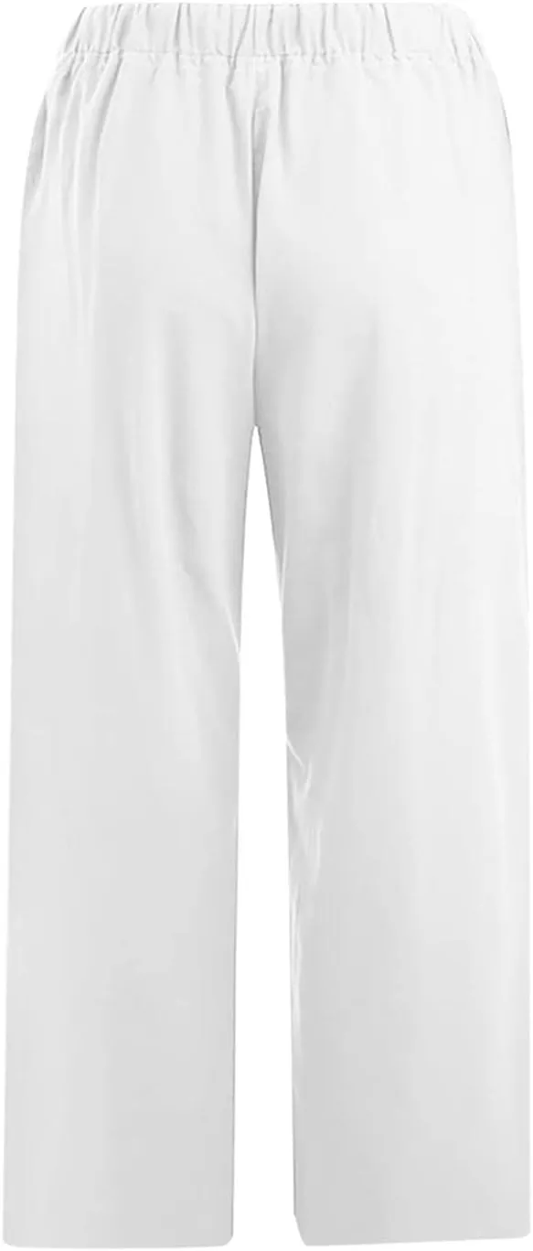TARIENDY Lounge Pants Women Summer Beach Casual Palazzo Cropped Trousers Loose Comfy Elastic Drawstring Capris with Pockets