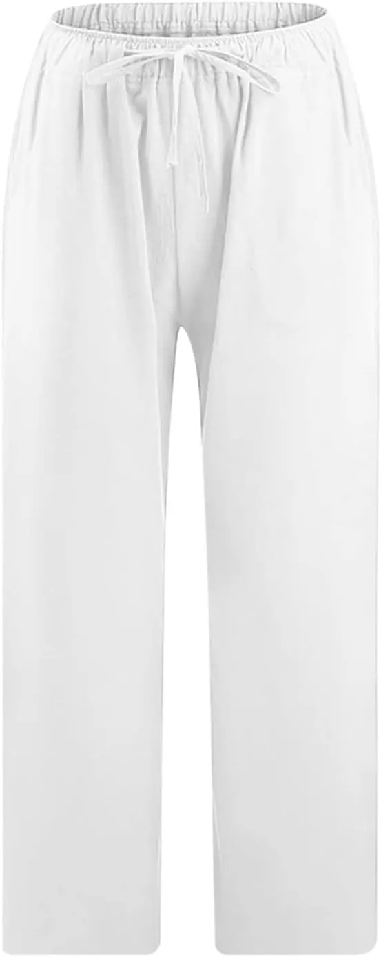 TARIENDY Lounge Pants Women Summer Beach Casual Palazzo Cropped Trousers Loose Comfy Elastic Drawstring Capris with Pockets