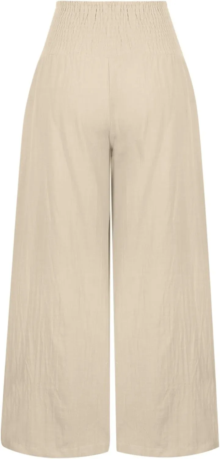 TARIENDY Palazzo Pants for Women Casual Wide Leg High Waisted Beach Pant Summer Loose Comfy Vacation Trousers with Pockets