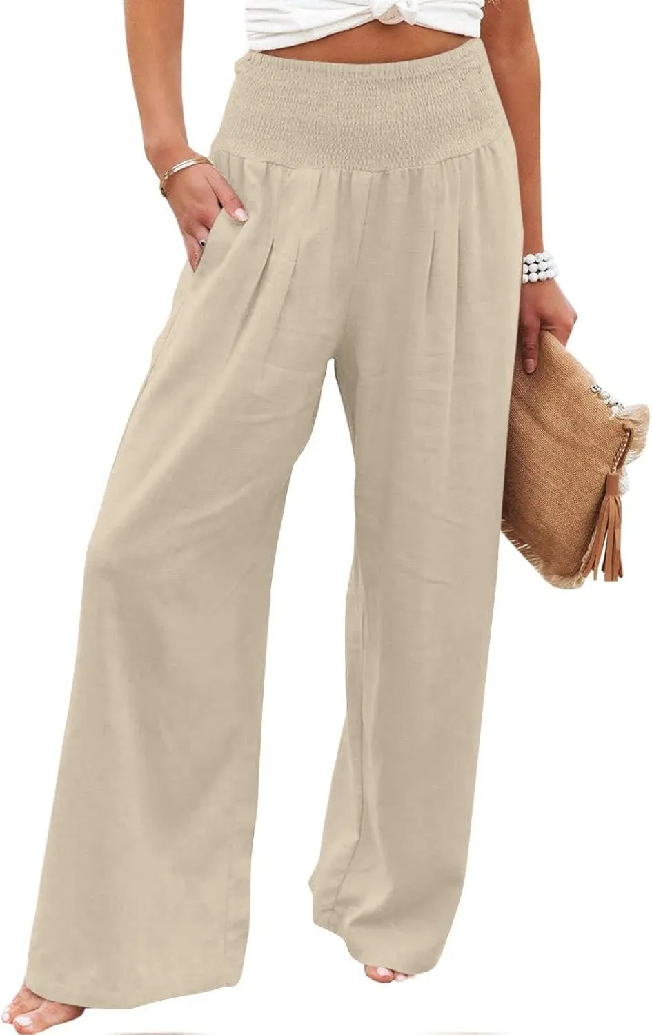 TARIENDY Palazzo Pants for Women Casual Wide Leg High Waisted Beach Pant Summer Loose Comfy Vacation Trousers with Pockets