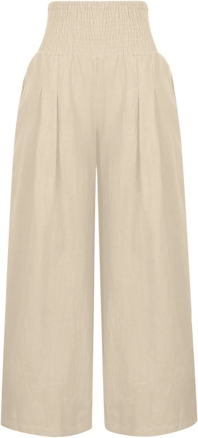 TARIENDY Palazzo Pants for Women Casual Wide Leg High Waisted Beach Pant Summer Loose Comfy Vacation Trousers with Pockets