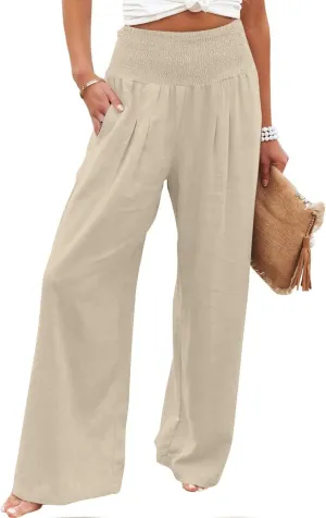 TARIENDY Palazzo Pants for Women Casual Wide Leg High Waisted Beach Pant Summer Loose Comfy Vacation Trousers with Pockets