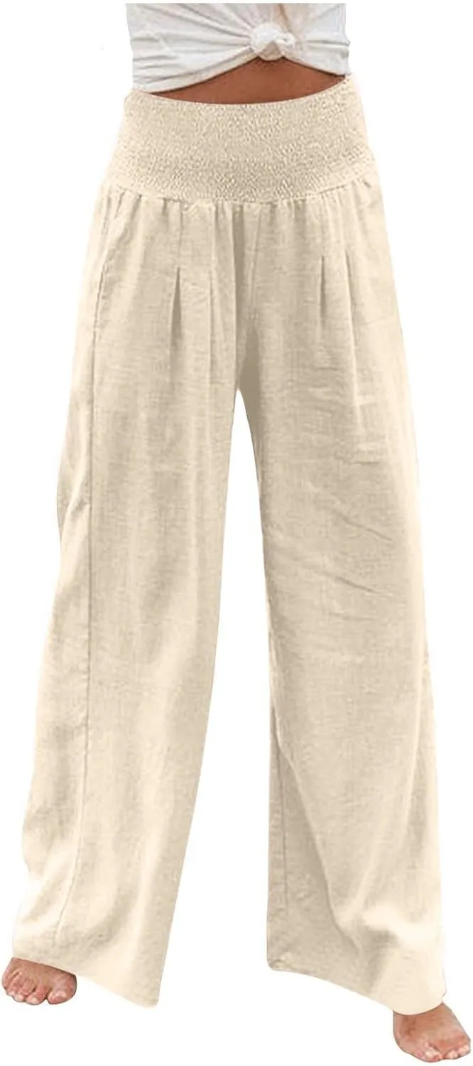 TARIENDY Palazzo Pants for Women Casual Wide Leg High Waisted Beach Pant Summer Loose Comfy Vacation Trousers with Pockets