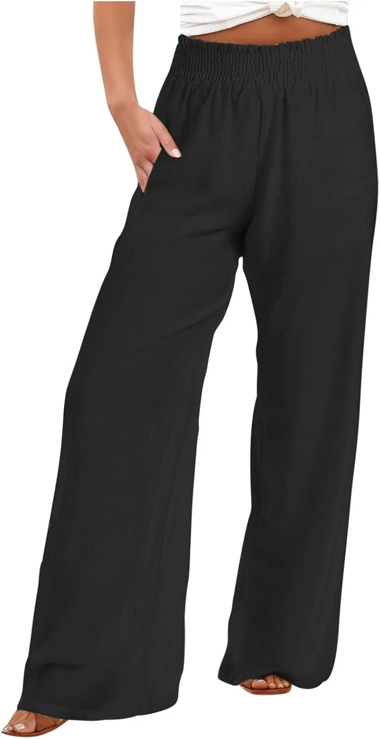 TARIENDY Womens Palazzo Pants Summer Casual Boho Wide Leg High Waisted Trousers Lounge Beach Outfits with Pockets 2025