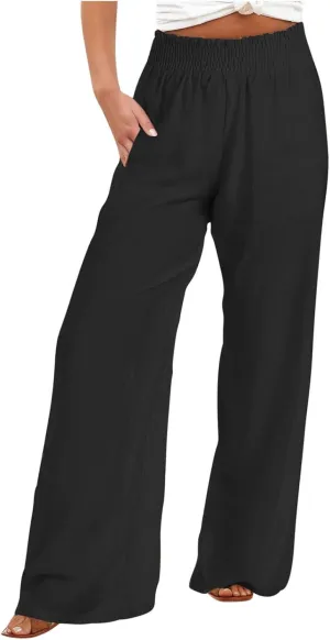 TARIENDY Womens Palazzo Pants Summer Casual Boho Wide Leg High Waisted Trousers Lounge Beach Outfits with Pockets 2025