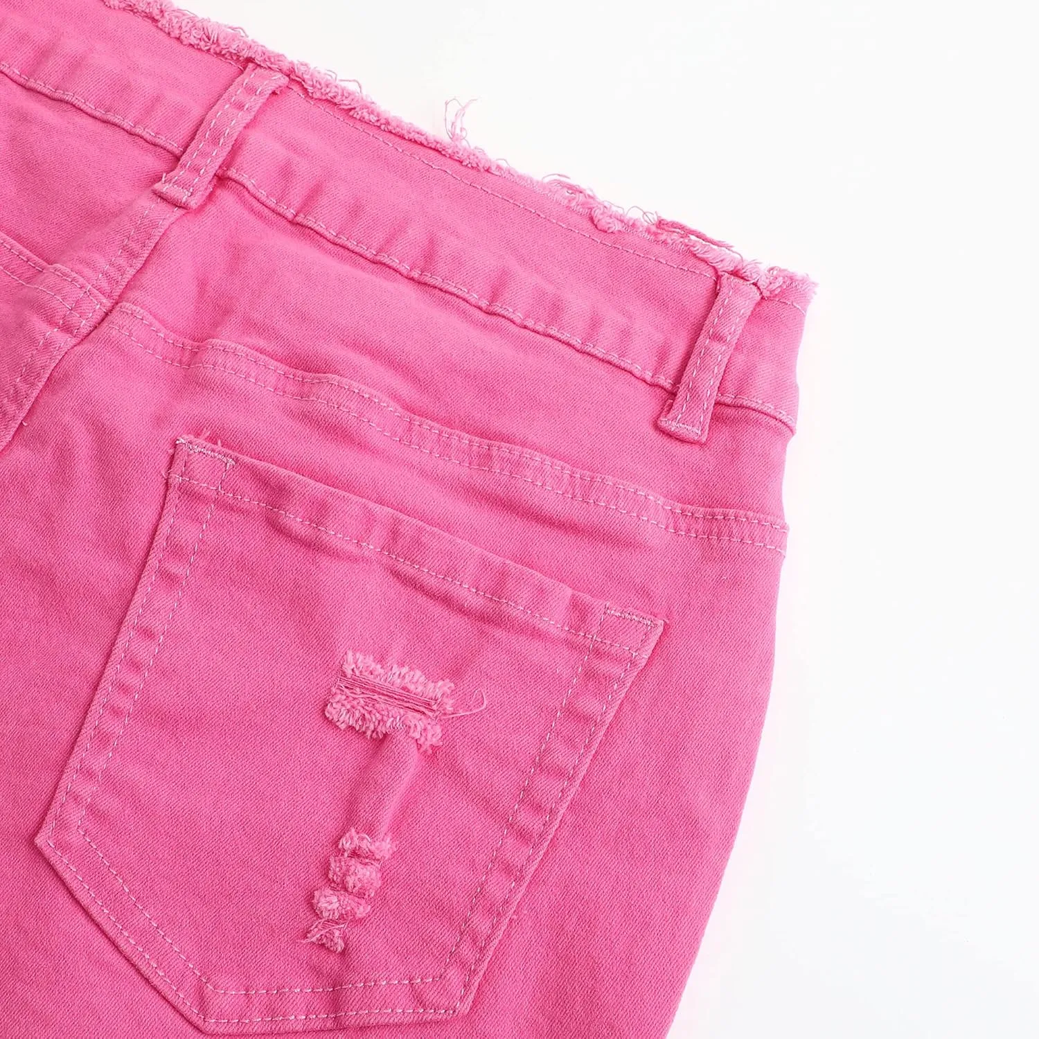 THUNDER STAR Ripped Jean Shorts for Women Mid Rise Frayed Raw Hem Stretchy Denim Shorts