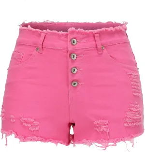 THUNDER STAR Ripped Jean Shorts for Women Mid Rise Frayed Raw Hem Stretchy Denim Shorts
