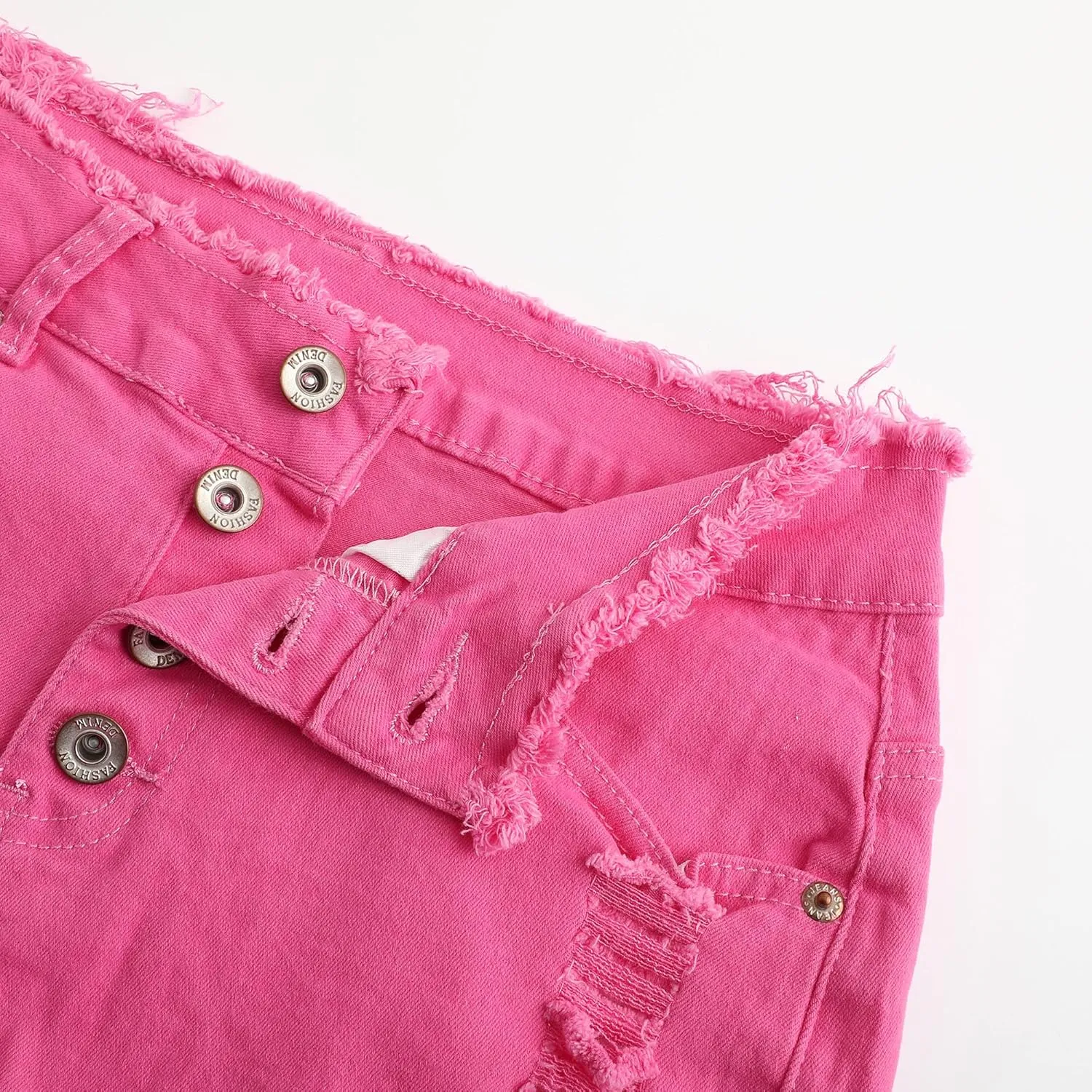 THUNDER STAR Ripped Jean Shorts for Women Mid Rise Frayed Raw Hem Stretchy Denim Shorts