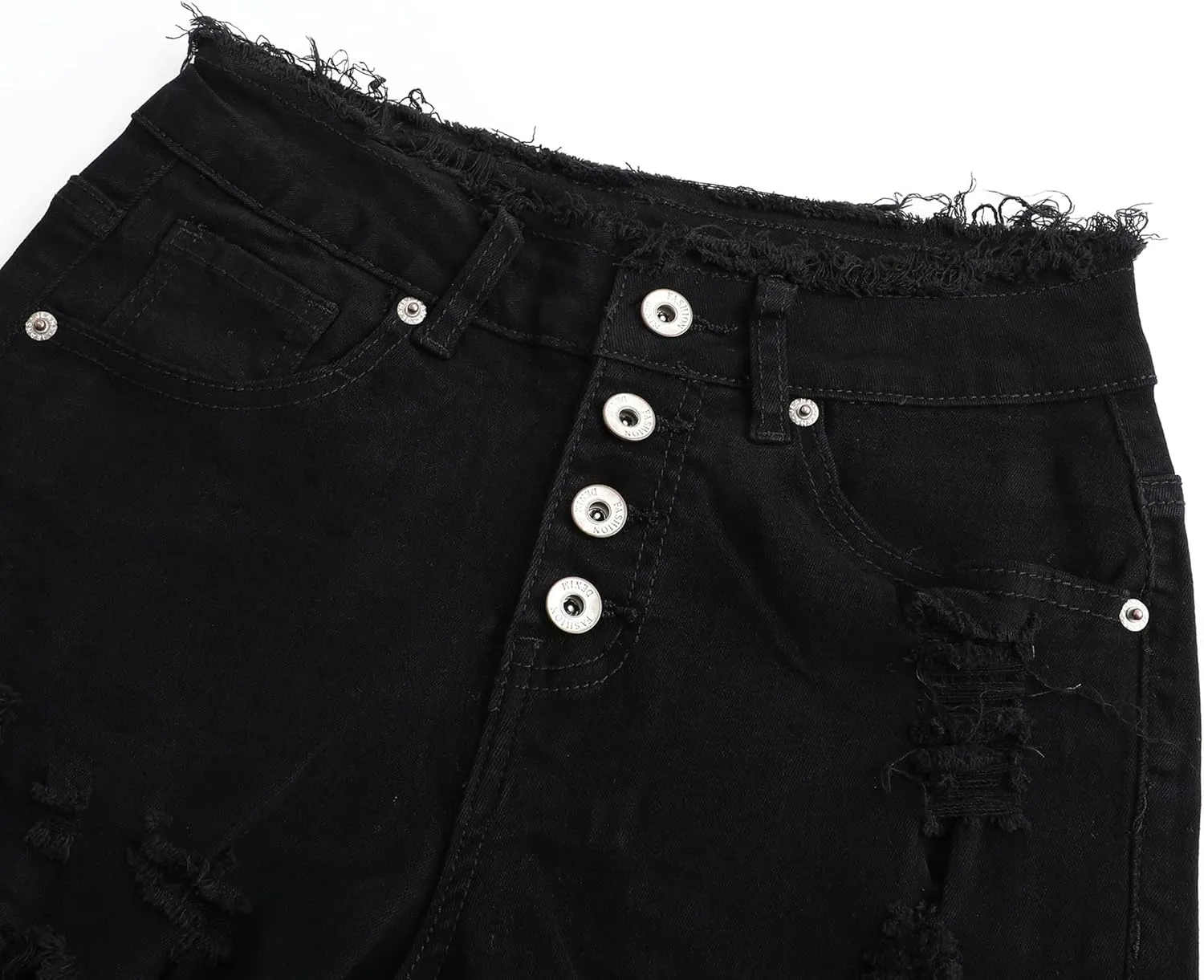 THUNDER STAR Ripped Jean Shorts for Women Mid Rise Frayed Raw Hem Stretchy Denim Shorts