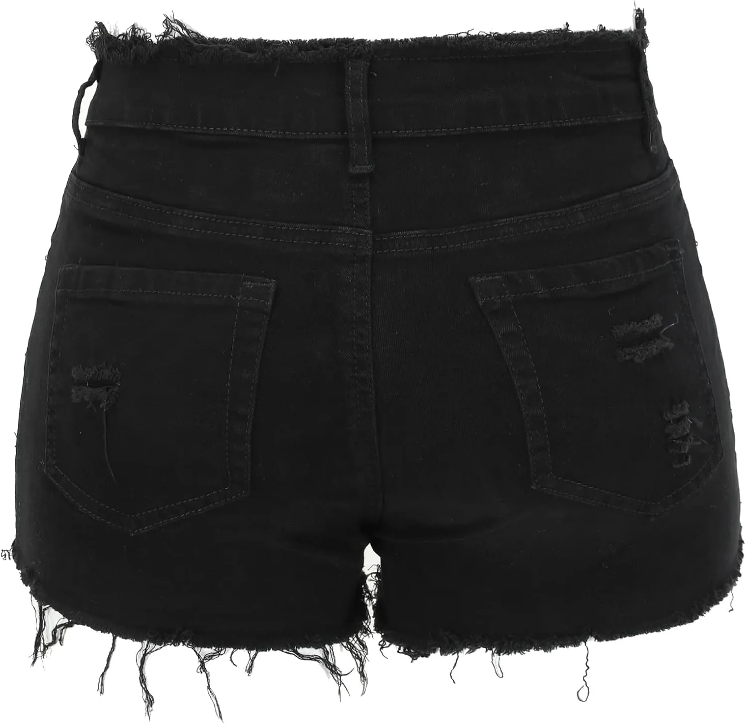 THUNDER STAR Ripped Jean Shorts for Women Mid Rise Frayed Raw Hem Stretchy Denim Shorts
