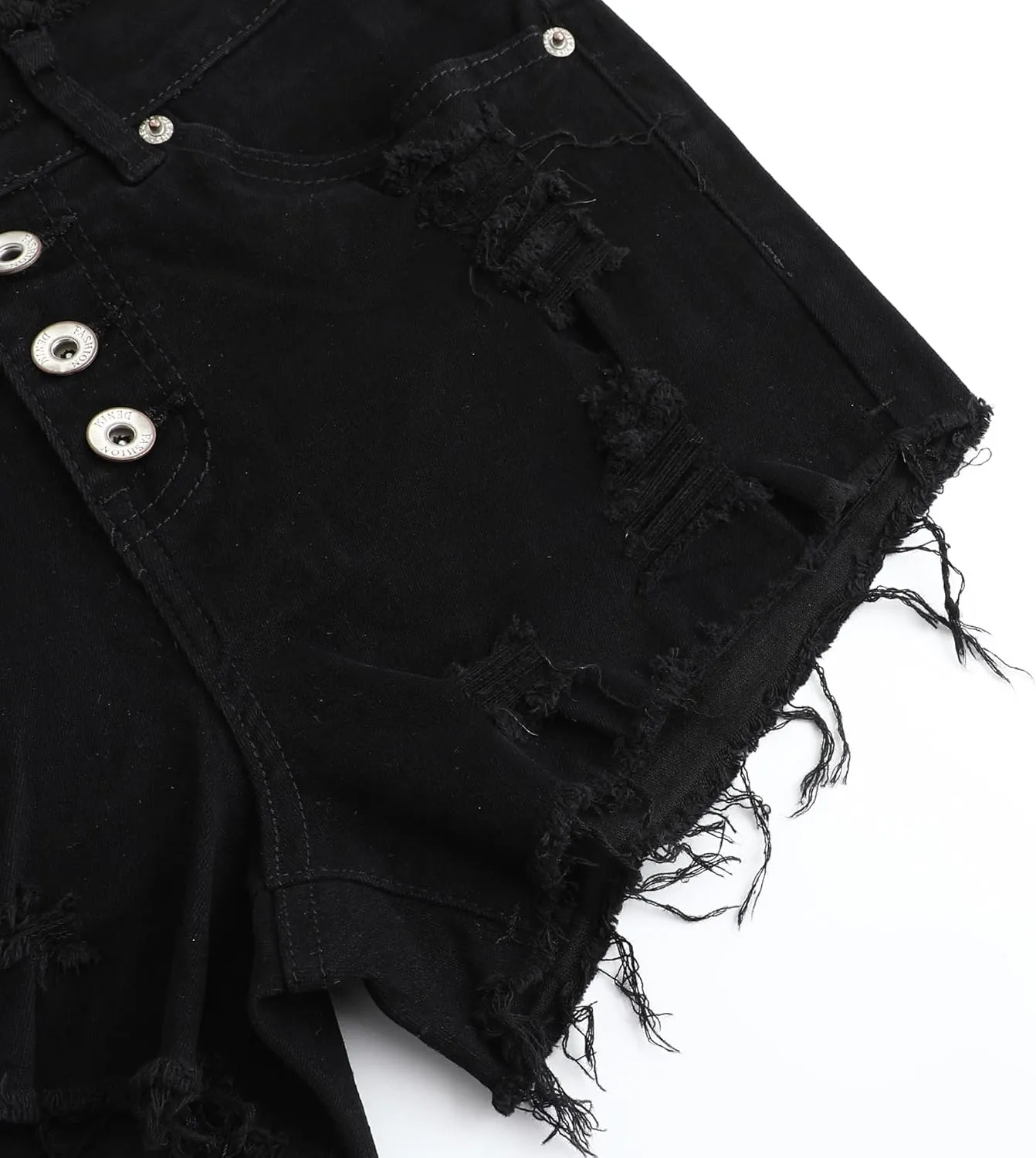 THUNDER STAR Ripped Jean Shorts for Women Mid Rise Frayed Raw Hem Stretchy Denim Shorts