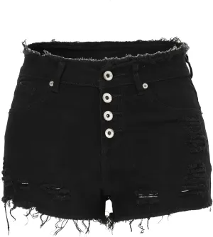 THUNDER STAR Ripped Jean Shorts for Women Mid Rise Frayed Raw Hem Stretchy Denim Shorts