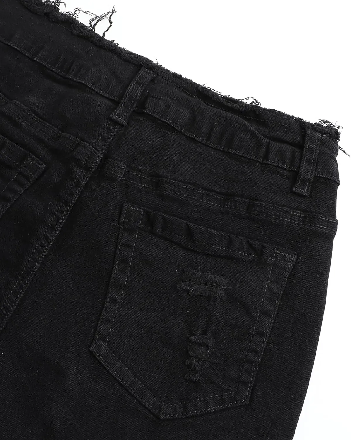 THUNDER STAR Ripped Jean Shorts for Women Mid Rise Frayed Raw Hem Stretchy Denim Shorts