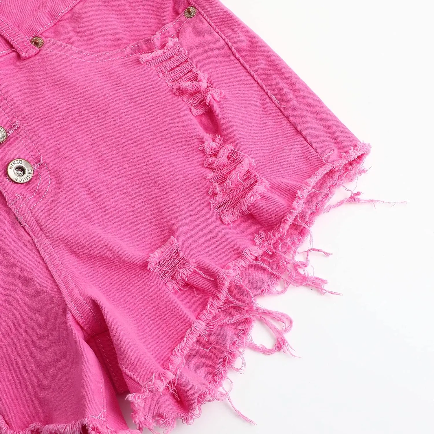 THUNDER STAR Ripped Jean Shorts for Women Mid Rise Frayed Raw Hem Stretchy Denim Shorts