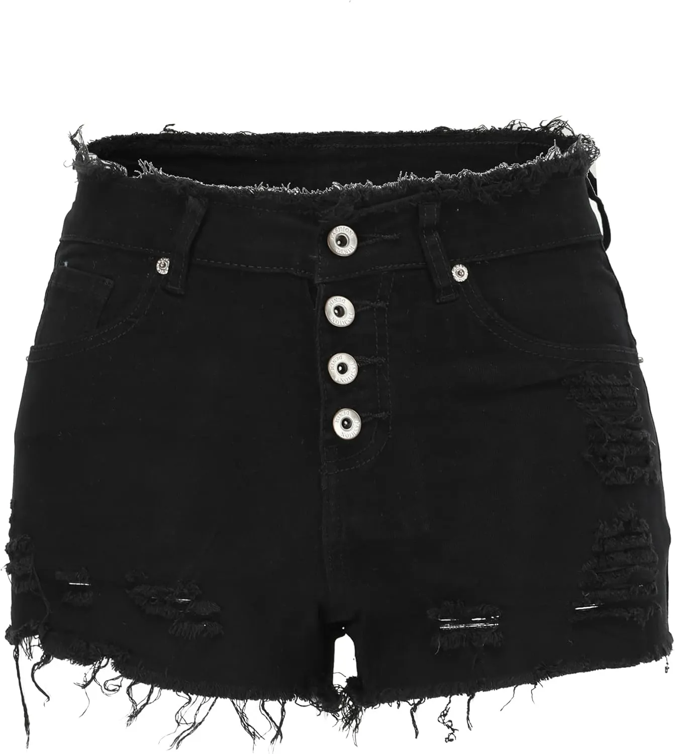 THUNDER STAR Ripped Jean Shorts for Women Mid Rise Frayed Raw Hem Stretchy Denim Shorts
