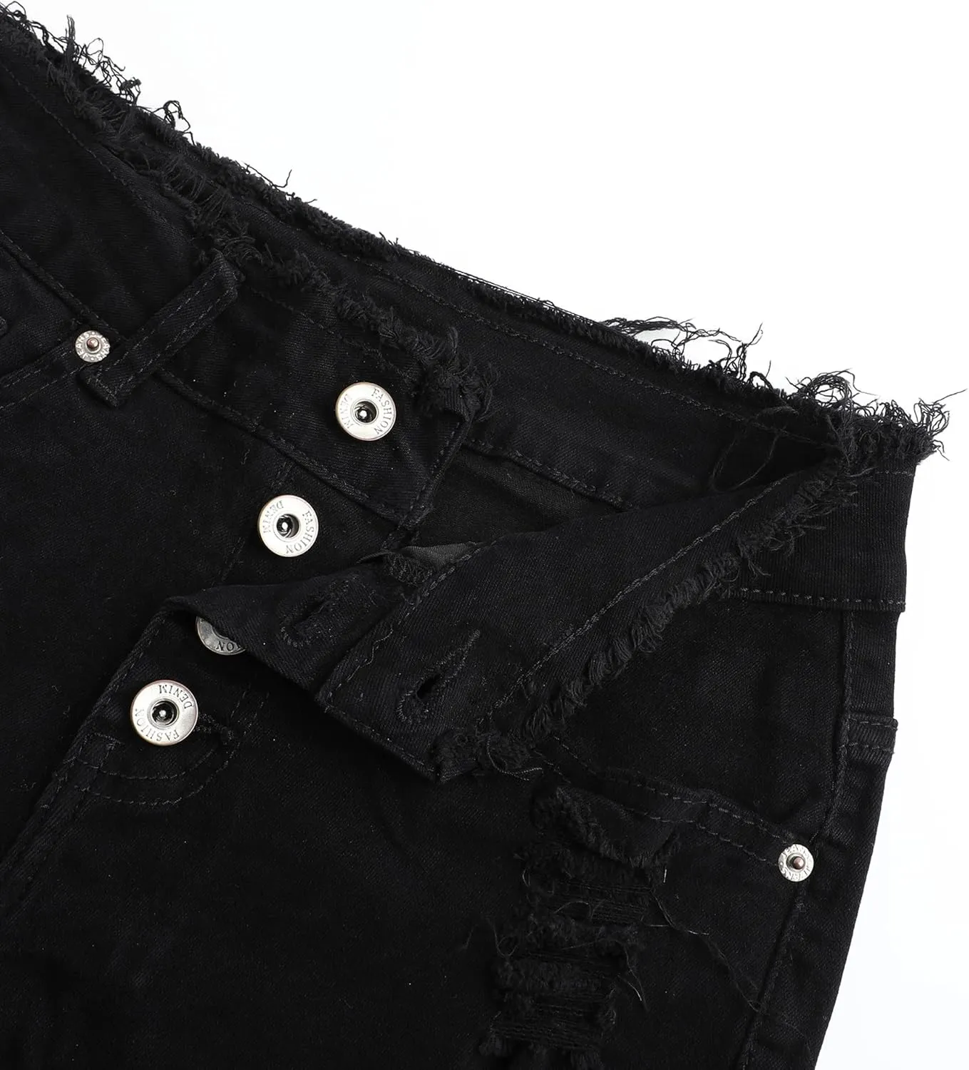 THUNDER STAR Ripped Jean Shorts for Women Mid Rise Frayed Raw Hem Stretchy Denim Shorts