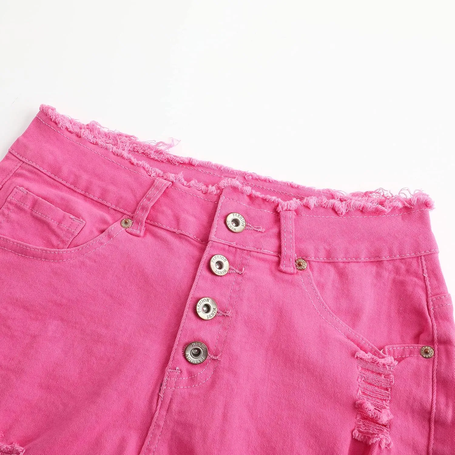 THUNDER STAR Ripped Jean Shorts for Women Mid Rise Frayed Raw Hem Stretchy Denim Shorts