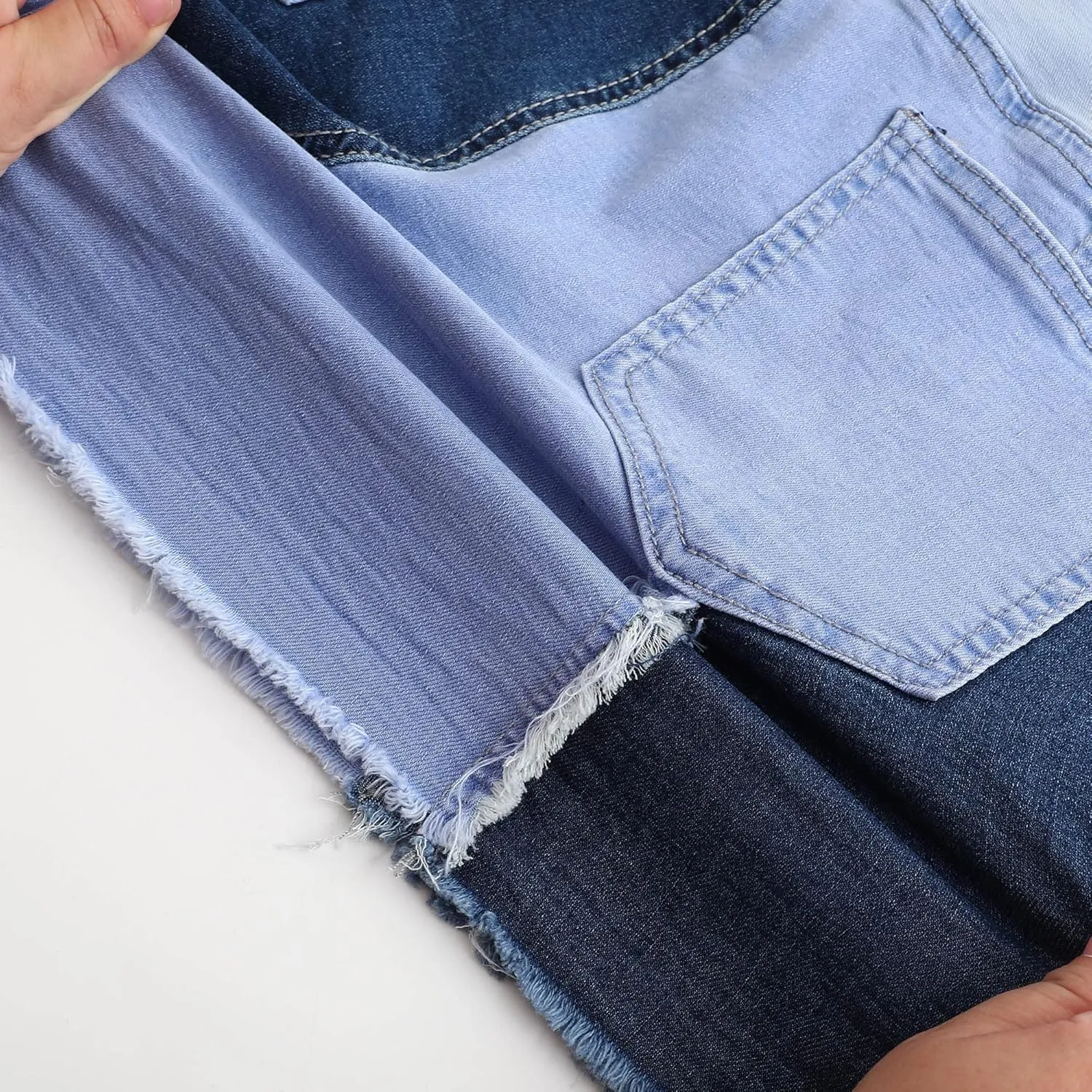 THUNDER STAR Womens Mid Rise Stretchy Patchwork Jeans Shorts Raw Frayed Hem Casual Denim Shorts