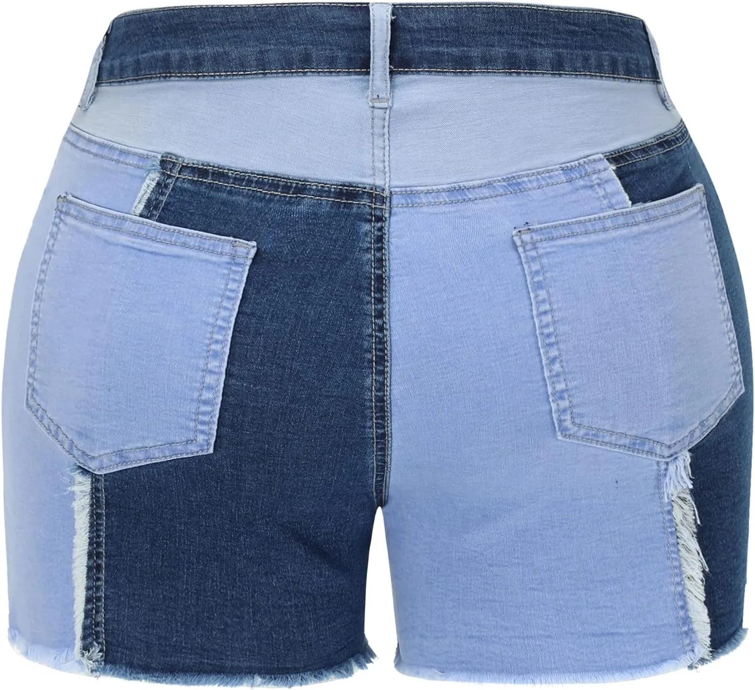 THUNDER STAR Womens Mid Rise Stretchy Patchwork Jeans Shorts Raw Frayed Hem Casual Denim Shorts
