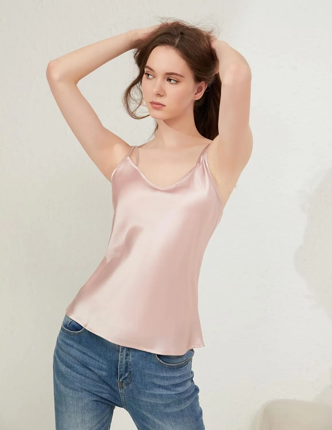 THXSILK Pure Mulberry Silk Vest Top Casual V Neck, Mulberry Silk Tank Top Casual V Neck, Sleeveless Tank Top Basic Camisole