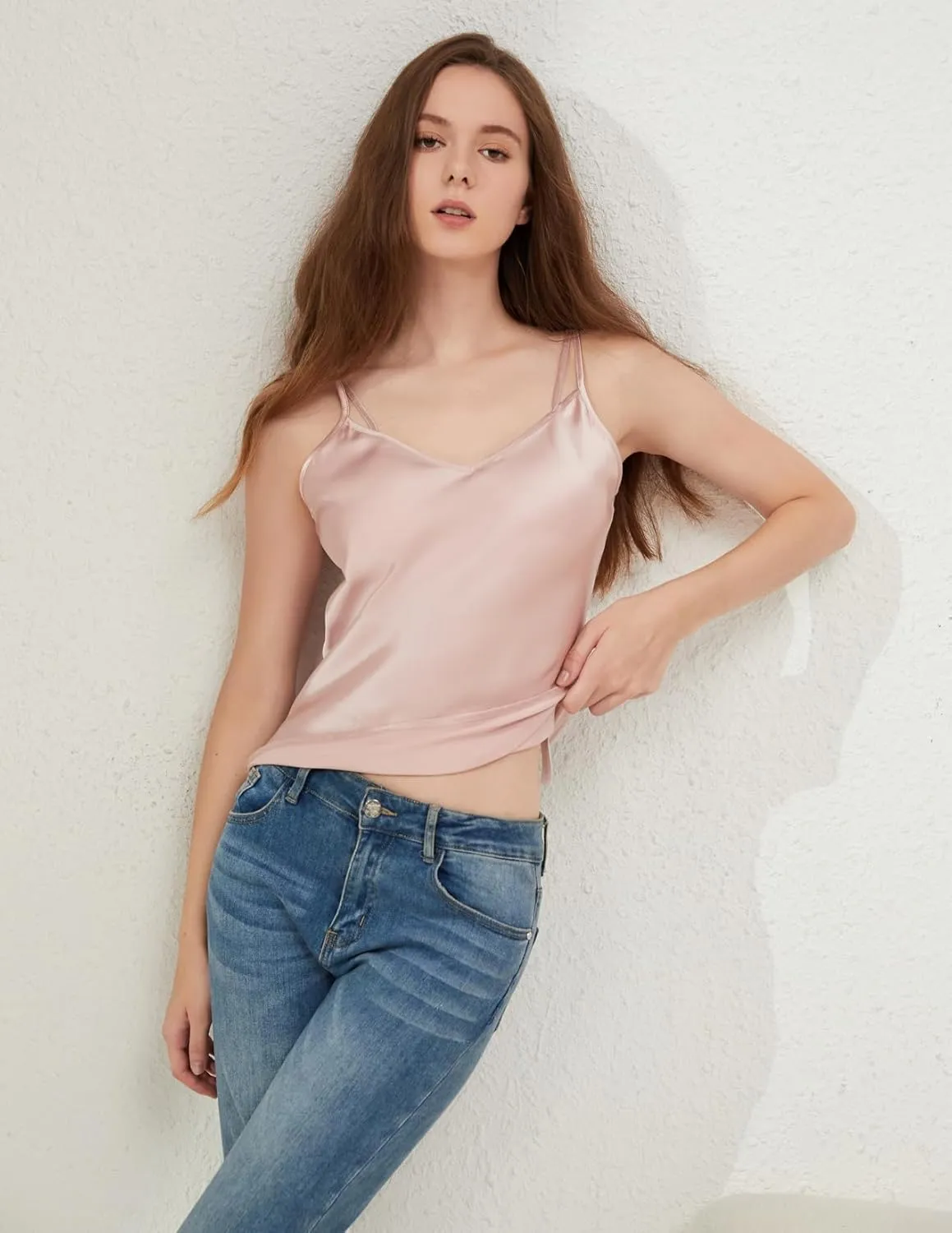 THXSILK Pure Mulberry Silk Vest Top Casual V Neck, Mulberry Silk Tank Top Casual V Neck, Sleeveless Tank Top Basic Camisole