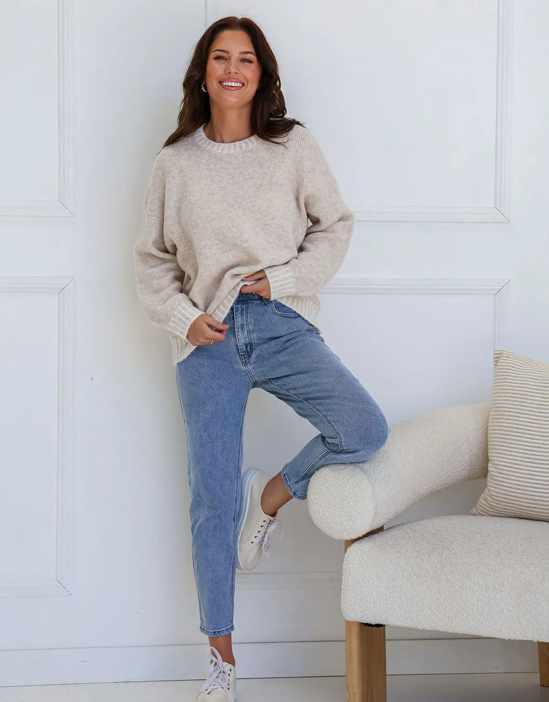 Tilly Wool Blend Crew Neck Knit - Latte