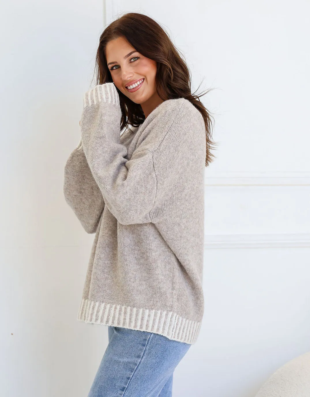 Tilly Wool Blend Crew Neck Knit - Latte