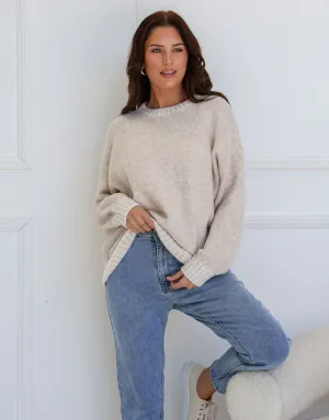 Tilly Wool Blend Crew Neck Knit - Latte