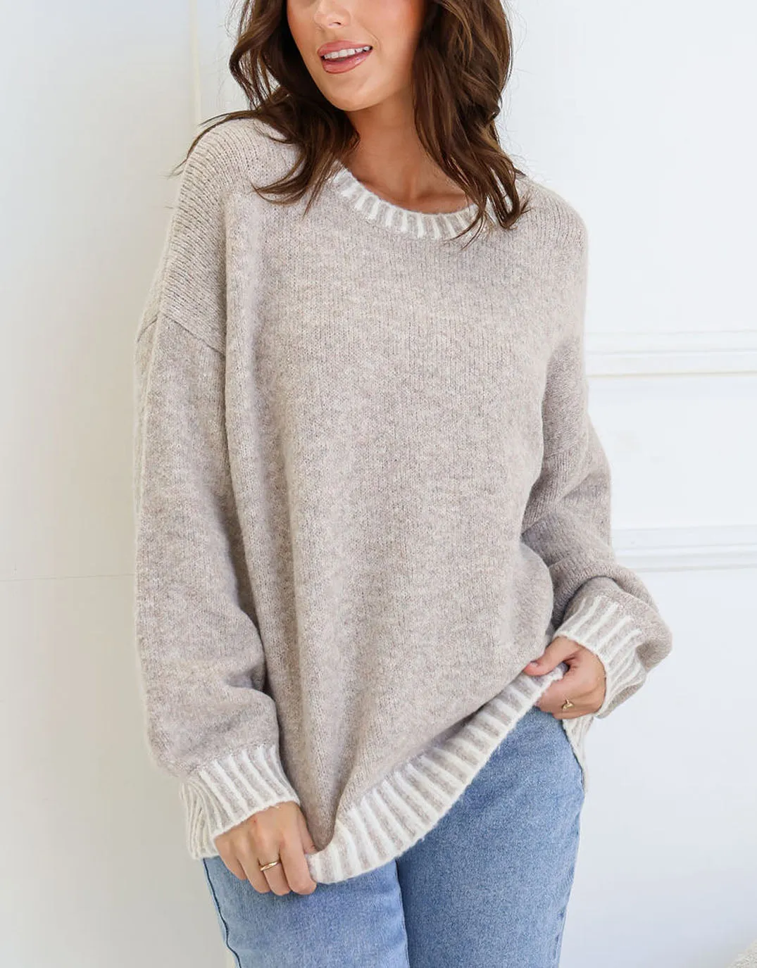 Tilly Wool Blend Crew Neck Knit - Latte