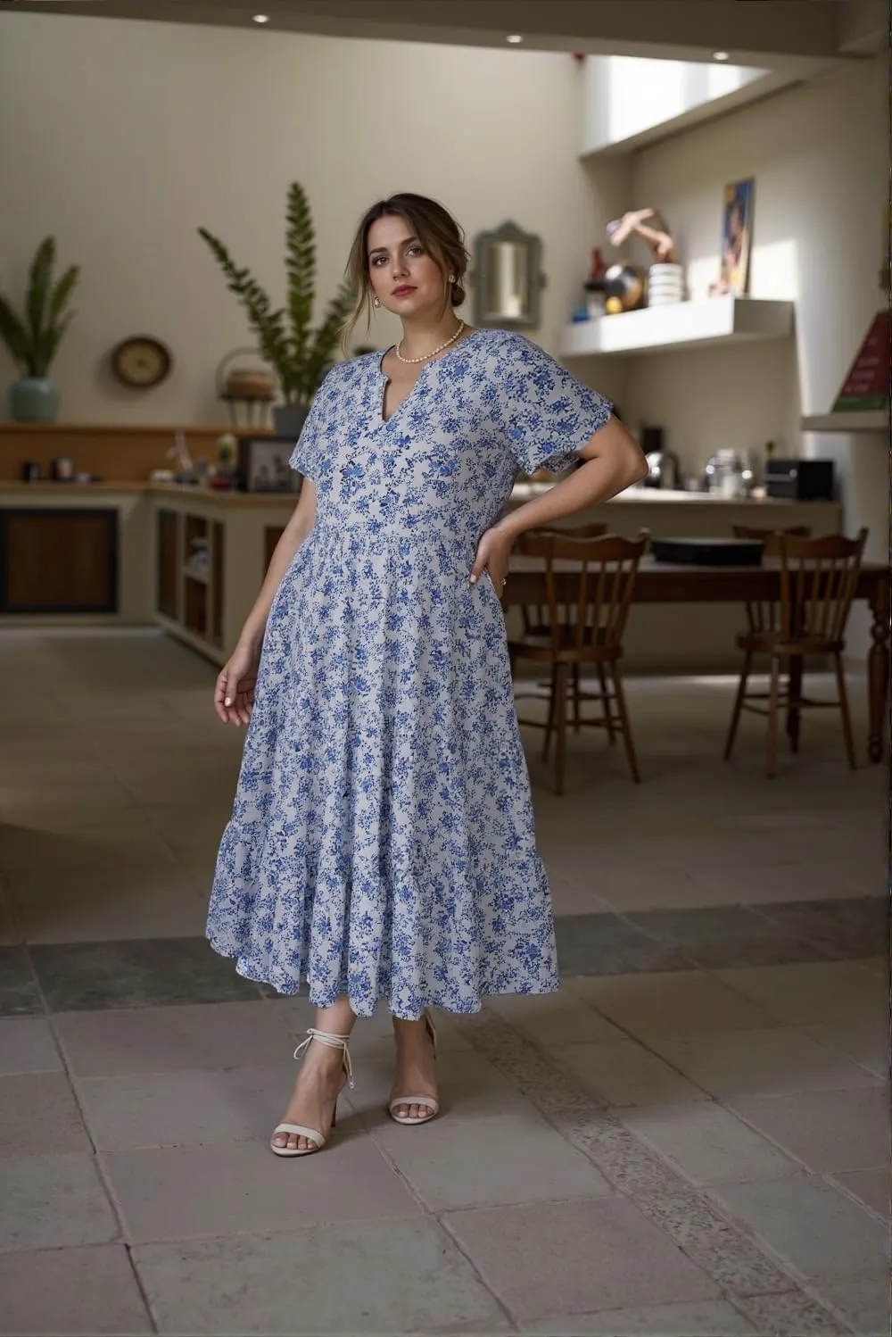 TIYOMI Women Plus Size Dress Boho V Neck Short Sleeve Beach Maxi Dresses Floral/Stripe/Leaves/Lemon XL-5XL