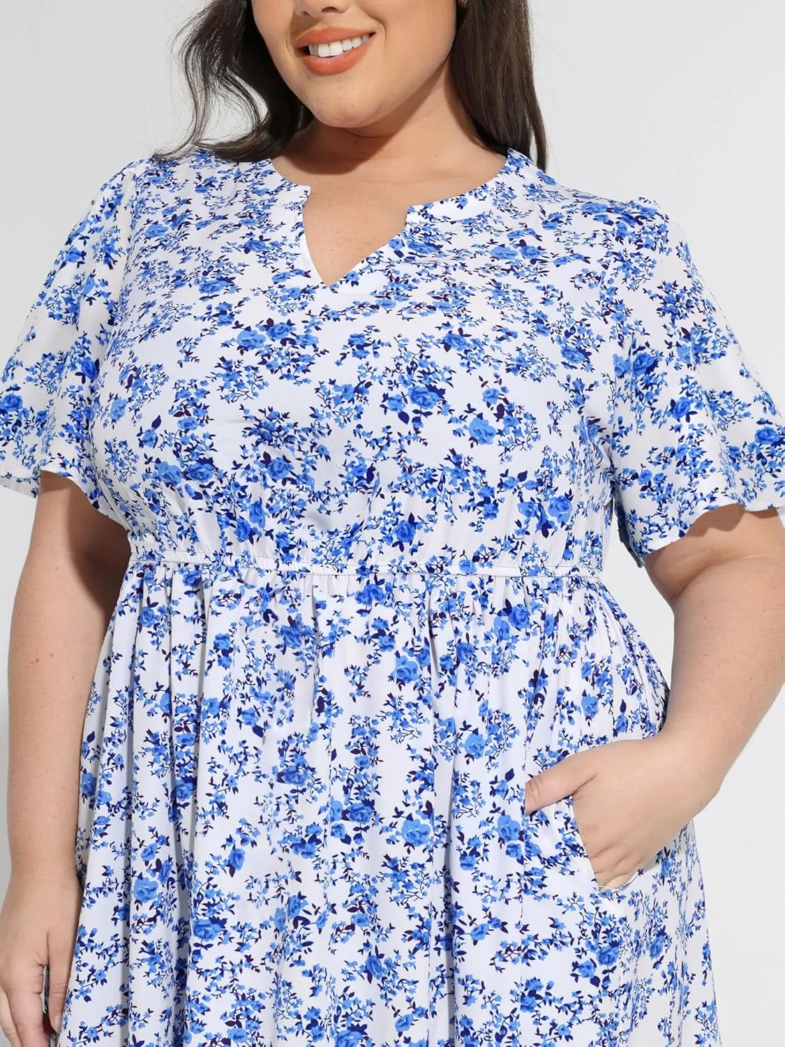 TIYOMI Women Plus Size Dress Boho V Neck Short Sleeve Beach Maxi Dresses Floral/Stripe/Leaves/Lemon XL-5XL
