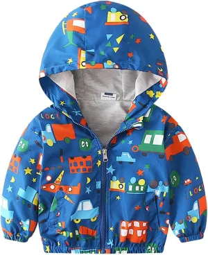 Toddler Baby Boys Cartoon Dinosaur Print Hooded Jacket Long Sleeve Windproof Coats Zip Up Trench Windbreaker Outerwear