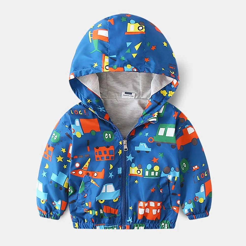 Toddler Baby Boys Cartoon Dinosaur Print Hooded Jacket Long Sleeve Windproof Coats Zip Up Trench Windbreaker Outerwear