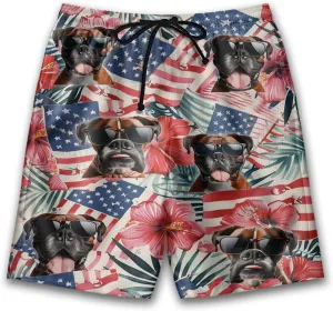 Tropical Dog Mens Swim Trunks - US Patriot Hawaiian Mens Shorts Casual, Summer Drawstring Beachwear Shorts