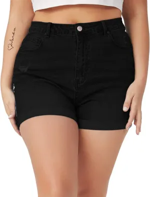 Tulucky Women Plus Size Jean Shorts High Waist Cute Distressed Ripped Folded Hem Denim Shorts