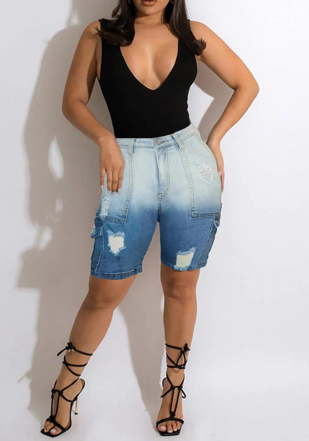 Unybwonn Women Jean Shorts Cargo High Waisted Straight Leg Denim Jorts Shorts Baggy Bermuda Short