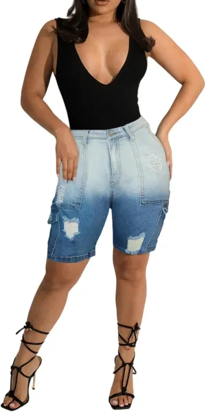 Unybwonn Women Jean Shorts Cargo High Waisted Straight Leg Denim Jorts Shorts Baggy Bermuda Short